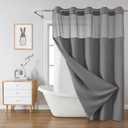 Grey No Hook Waffle Weave Shower Curtain with snap-in Liner Replacement, 230GSM Waterproof Fabric Hotel Shower Curtain Set for Bathroom, Through Mesh Top Window, 71W x 82H