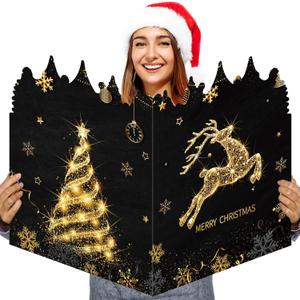 Pasimy Giant Christmas Greeting Card 25 x 16 Inch Jumbo Winter Greeting Card Large Guest Book Extra Big Size Gift for Xmas Holiday New Year Supplies Decor(Elk)