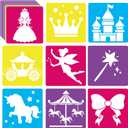 36pcs Princess Drawing Stencils 8 Inch Sidewalk Chalk Stencils Painting Large Washable Reusable Garden Theme Princesses Fairies Primary Shape Template