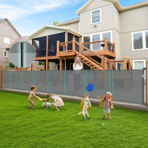 236'' Retractable Baby Gates Extra Wide, 42'' Extra Tall Retractable Dog Gate, 20 FT Grey Indoor/Outdoor Retractable Gate with Reinforcement Rods for Garage, Doorways, Stairs, Decks, Driveway, Patio