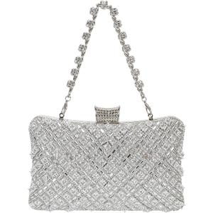 Women Sparkly Rhinestone Clutch with Chains, Glitter Evening Handbag Purse Shoulder Bag for Wedding Party Prom (#2405-silver)