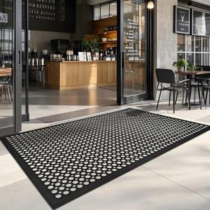 Rubber Mats for Outdoor Restaurant Kitchen Rubber Anti Fatigue Drainage Floor Mat Durable Rubber Non Slip Bar Floor Mats Used for Garage Black 36" x 60"
