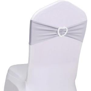 Silver Grey Chair Sashes 60 Pack Spandex Grey Sashes for Chairs Universal Light Grey Chair Sashes Bows with Heart Buckle Slider for Wedding Banquet Party Decorations