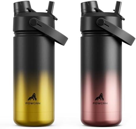 POWCAN 2 Pack 18 oz Kids Insulated Water Bottle for School: Leakproof, 2-in-1 Straw Spout Lid, BPA-Free, Keep Cold 24 Hrs, Stainless Steel Cup for Sports, Travel, Gift for Girls Boys Daughters Sons