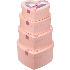 Oairse Pink Heart Shaped Boxes for Flower Arrangements Heart Box for Flowers Set of 4 Nesting Gift Boxes with Clear Lids for Present, Bridesmaid, Proposal, Birthday
