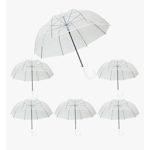 6 Pcs Clear Bubble Umbrella,47 inch Large Canopy Transparent Dome Coverage Stick Umbrella for Wedding,J Hook Handle Outdoor Umbrella for Women Adult