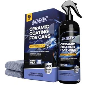 GLOMAX Premium Ceramic Coating for Cars with UV Protection (16 oz) – Extremely Hydrophobic & Slick Car Wax Spray, Long-Lasting, Quick & Easy Application, Maximum Gloss & Shine.