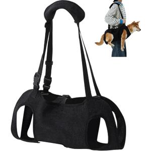 Shinylin Dog Carry Sling Emergency Backpack Pet Legs Support and Rehabilitation Dog Lift Harness Adjustable Lifting Straps Carrier for Senior Dogs Joint Injuries, Arthritis, Hiking, Skiing, Black (M)