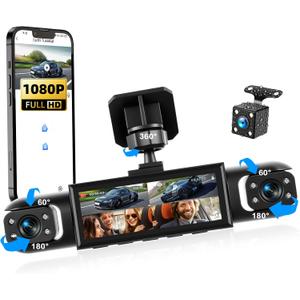 4 Channel Dash Cam 360View, 1080P Front and Rear Left Right Inside 3.16 Inch Dash Camera for Cars, 8 IR Lamps Night Vision Camera for Cars 170 Wide Angle, Reserve Assist Fit for All Cars