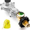 NUPICK Two Stage Propane Regulator with Gauge, RV Gas Regulator with POL Inlet X 3/8" Female NPT Outlet, Supports 20-100 Lb Tank, for RV, BBQ Grill, Heater, Generator, and Outdoor Appliances (Short)