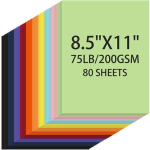 Cardstock 8.5 X 11, 80 Sheets 10 Colors Card Stock, 75lb/ 200gsm Copy Paper, Cardstock Printer Paper For Art, Drawing, Invitations, DIY Cards, Watercolor, Craft, Construction, School & Office Supplies