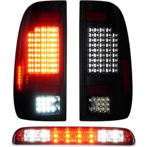Tail Light + 3rd Third Brake Cargo Lamp for Ford F250 F350 F450 F550 Super Duty 1999 2000 2001 2002 2003 2004 2005 2006 2007, High Mount Stop Light Rear LED Taillight Assembly