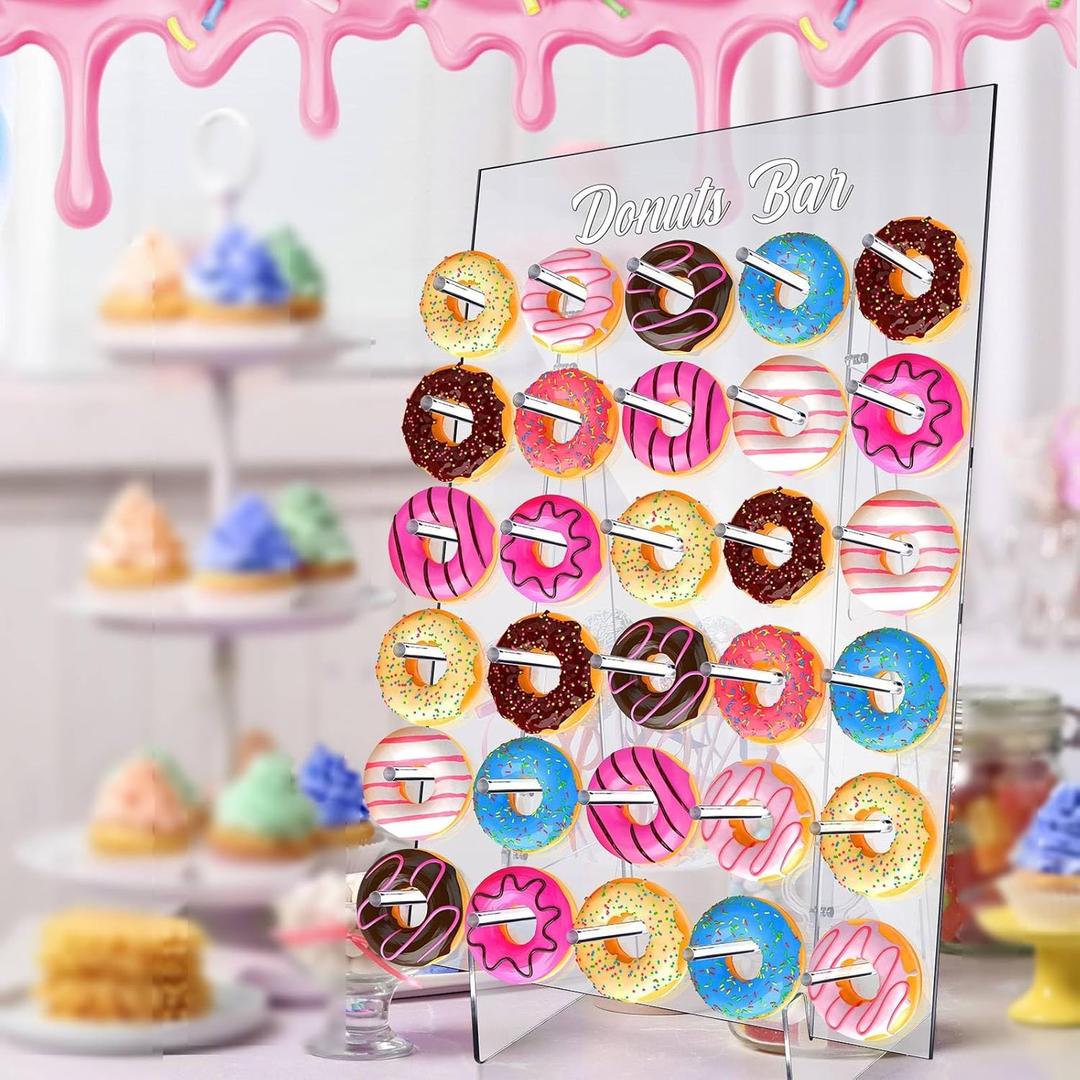 Large Clear Donut Stands Acrylic Display Wall Stand for Party Board for 60 Pcs Donuts Dessert Table Baby Showers, Birthday, Holiday Gathering Decorations