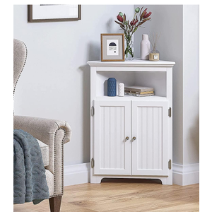 UTEX Bathroom Corner Storage Cabinet, Small Floor Corner Cabinet with Doors and Adjustable Shelves, Freestanding Narrow Cabinet Organizer for Bathroom, Kitchen, Living Room, White
