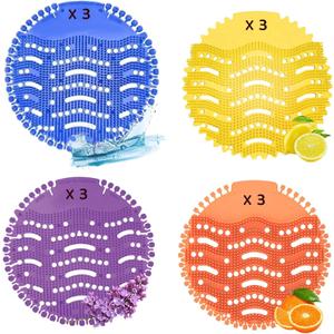 12-Pack Urinal Screen Deodorizer Mat, urinal cake 4 Fresh Scents, Anti-Splash Design for Commercial Bathrooms