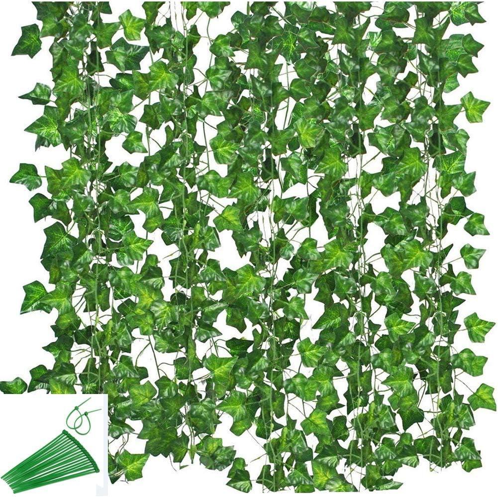 KUPOO 12 Strands 84 Feet Artificial Ivy Leaf Plants Vine Hanging Garland Fake Foliage Flowers for Wedding Party Garden Wall Decoration (Style A)