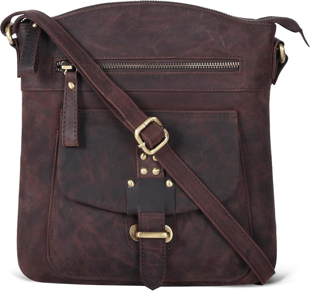 Oak Leathers Leather Crossbody Bag For Women With Adjustable Sling Strap - Medium Size Crossover Shoulder Handbag Purse