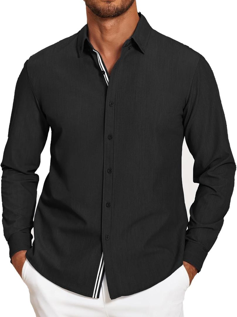 COOFANDY Mens Casual Button Down Shirt Untucked Long Sleeve Stretch Denim Dress Shirt (XX-Large, Black)