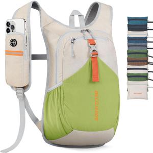 15L Small Hiking Backpack for Men Women Foldable Packable Back Pack Ultralight Hiking Daypack for Travel Camping Outdoor, Beige Green