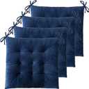 6 Pack Chair Cushions for Dining Chairs Chair Pads Cushion for Kitchen Office Tufted Square Seat Cushion with Ties 16" Navy Velvet