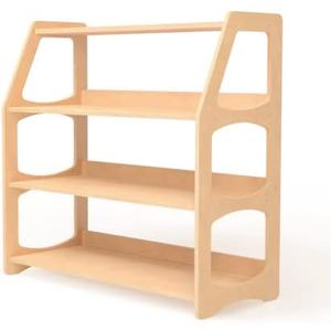WOOD&ROOM Montessori Corner Shelf - 3 Tier Wooden Kids Bookshelf for Toddlers, Book Storage for Classroom, Toy Shelf Organizer, Small Bookshelf for Kids Room, Nursery Montessori Furniture