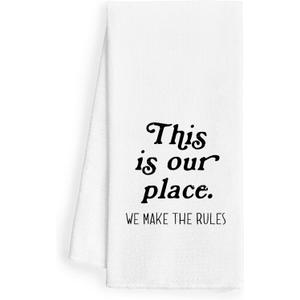 This Is Our Place We Make The Rules Hand Towels, Preppy Dish Towels, Girly Decor, Funky Decorative for Bathroom, 1624 Inches (White)