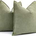 MIULEE Pack of 2 Sage Green Decorative Pillow Covers 18x18 Inch Soft Chenille Luxurious Couch Throw Pillows Farmhouse Cushion Covers with Elegant Design for Sofa Bedroom Living Room Home Decor (18" x 18" (Pack of 2), Sage Green)