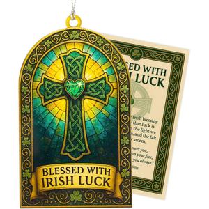 2 x Irish Ornament - St Patricks Day Gifts - Irish Gifts with Card and Envelope  St Patricks Day Gift for Kids and Adults, Classroom and Coworker Exchange, Fun Leprechaun Card (Pt3r)