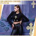 Suncalla 6 Pcs Gold Rhinestone Cross Patch Applique Crystal Cross Iron on Patches Sew on Clothing Patches for Clothes Bag Dress Jacket Repairing Mixed Size