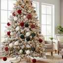 Suzile 12 Pcs Large Velvet Christmas Ball Ornaments, 4 Inch Burgundy & Green & White Flocked Christmas Tree Ornament Shatterproof Hanging Xmas Ball Bulbs for 2025 Xmas Tree Home Decorations (Mixed)