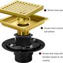 SaniteModar Shower Drain, 6 inch Shower Floor Square Drain with Flange, Removeable Grid Panel SUS 304 Stainless Steel Square Shower Drain, Brushed Gold