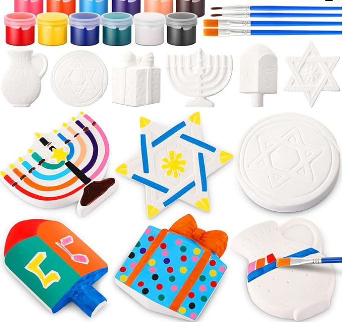 Suzile 40 Pcs Ramadan DIY Painting Gifts Arts and Crafts Eid Gifts Ceramic Painting Kit Includes Paint Own Plaster Stones with Paints Brushes, Plaster Drawing Kits for Ramadan DIY Activities