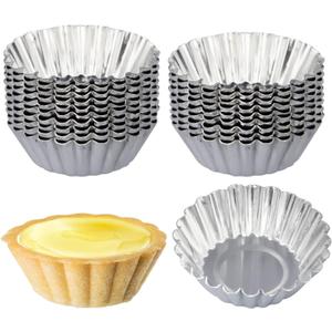 ISKYBOB 20 Pack Egg Tart Pans, 2.4 x 0.8in Mini Metal Cupcake Pans Pie Cookie Muffin Tins Reusable Baking Mold Cups