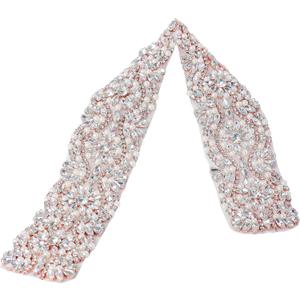Pardecor Wedding Belt Rhinestone Belt Bridal Wedding Dress Sash Trim Rhinestone Applique Dress Belt Crystal Sash Accessories (327 Rose Gold)