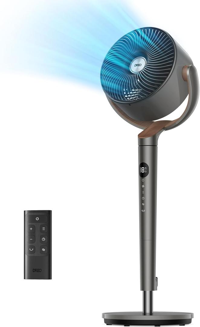 Dreo Fan for Bedroom, 120 Oscillating Standing Fans,Quiet Floor Fan with DC Motor, 85ft Pedestal Fans for Room,8 Speeds, 3 modes, 20dB, 120 Manual Vertical, 35-40" Adjustable Height, 8H Timer,Grey