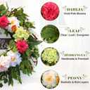24" Spring Summer Wreaths for Front Door with Hello Sign,Hydrangea Wreath with Dasiy Peonies Berries Eucalyptus.Greenery Wreath for Front Door,Porch,Farmhouse,Wall,Window Indoor Outdoor Decor