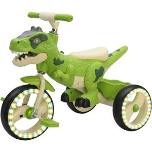Dinosaur Kids Tricycle, Toddler Bike with Music, Lights, Storage Basket, Big Light-Up Wheels, Indoor Outdoor Trike, Best Gift for Boys Girls Ages 3-6, Preschool Kids Tricycle (Green+Lights)
