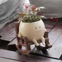 Smily Face Planter Pot Cute Resin Flower Head Planters for Indoor Outdoor Unique Sit Rocking Chair Succulent Pots Gift IdeaI for Mother and Appreciation Christmas with Drainage Hole (Small)