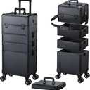 FRENESSA Rolling Makeup Case Makeup Train Case with Lid 5 in 1 Cosmetology Case on Wheels Large Makeup Organizers Salon Cart Barber Trolley Nail Teach Makeup Artist Trunk Cart Black