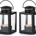 Nuptio Garden Lanterns for Candles 2 Pcs Vintage Style Hanging Small Lantern for Tealight Candle, Black Tea Light Holders for Indoor Outdoor Events Birthday Party Wedding