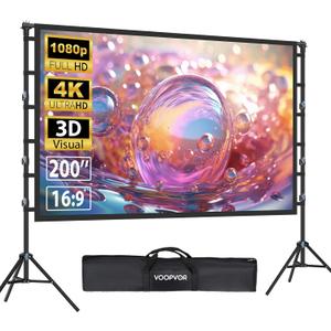 200 Inch Projector Screen with Stand: VOOPVOR 16ft Portable Large Projection Screen and Stand Outdoor - Front/Rear Movie Screen Indoor 16:9 4K HD - Wrinkle-Free & Carry Bag for Backyard Cinema