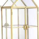 ELLDOO 2 Tier Clear Glass Storage Box, Gold Mirrored Jewelry Makeup Display Organizer Case, Decorative Tower box Storage for Trinket Perfume Lipstick Figure Statue Toy Display, House Shape