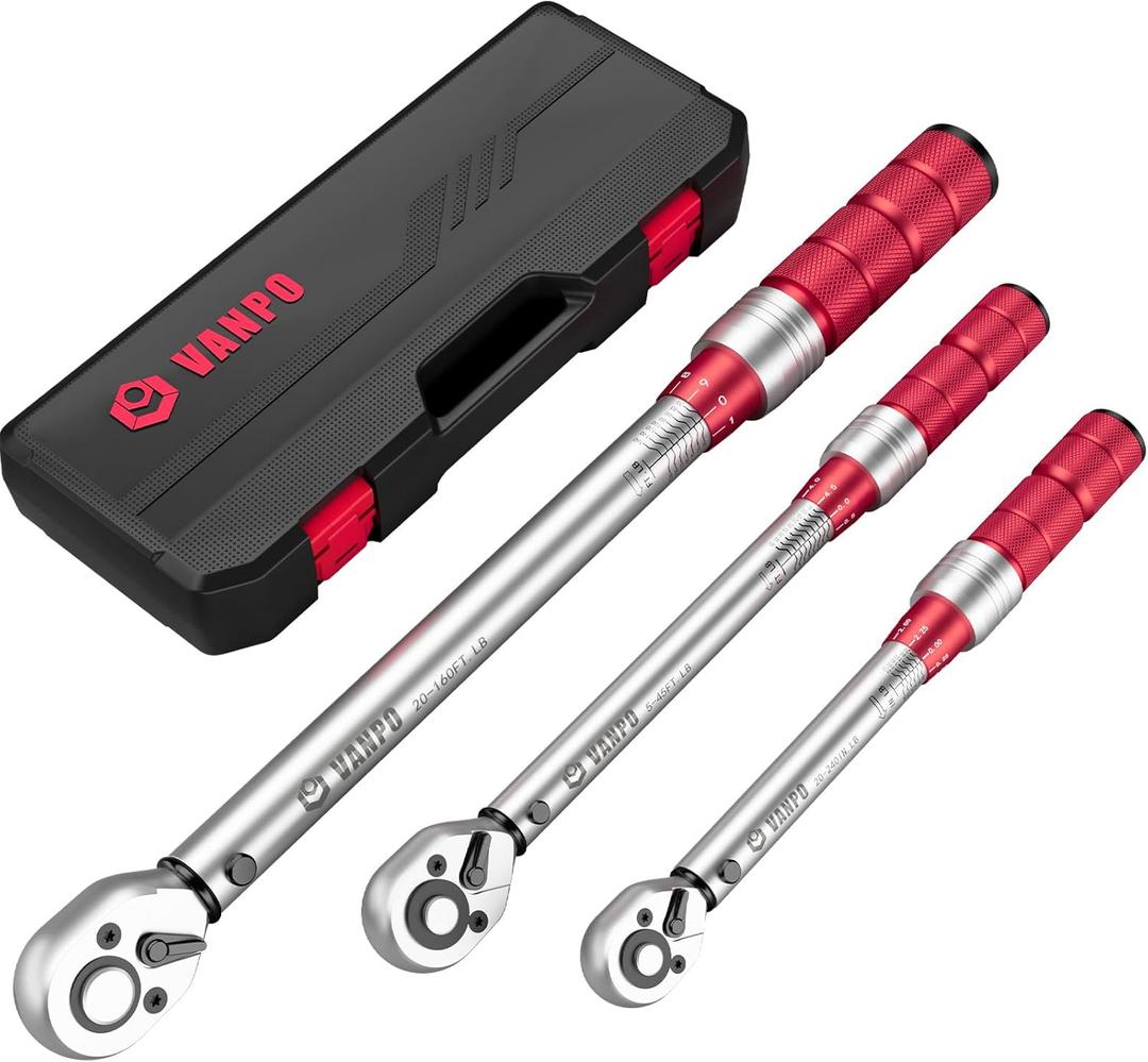 1/4 3/8 1/2-inch Drive Click Torque Wrench, 3Pcs Torque Wrench Set 20-240 in.lb, 5-45 ft.lb, 20-160 ft.lb, Dual-Direction Adjustable 72-Tooth Torque Wrench for Bike, Moto, Car Maintenance (1/4''-240in.lb,3/8''-45ft.lb,1/2''-160ft.lb)
