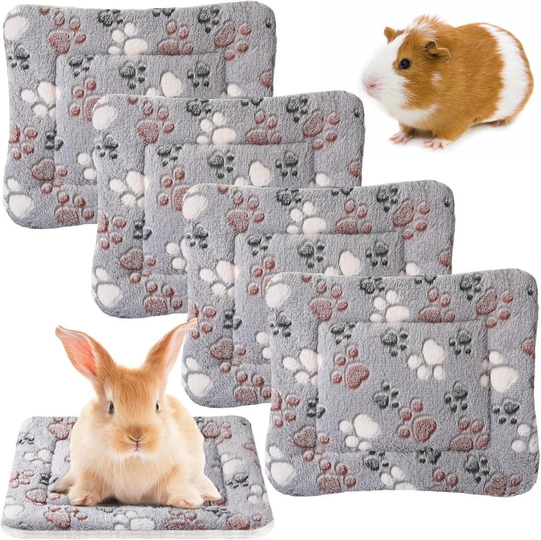 Tuanse 4 Pack Ultra Soft Dog Cat Bed Mat Small Animal Guinea Pig Bed with Cute Print Reversible Fleece Dog Crate Kennel Pad Cozy Washable Thickened Hamster Pet Beds Mat(13 x 10 Inches,Light Gray)