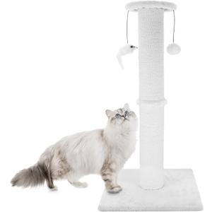 Cat Scratching Post 34 Inches Heavy Duty and Thicker Cat Scratching Post Sisal Rope with Hanging Ball and Mice Scratching Post for Indoor Cats and Adult(White)