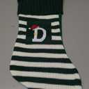 20 Inches Initial Monogram Embroidered Christmas Stocking Striped knitted Christmas Decorations Stocking Red, White, Green Letter Stockings for Family Holiday and Xmas Tree Fireplace Decor-50-D-Green