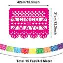 4 Packs Mexican Party Banner 60 Feet Fiesta Plastic Papel Picado Banner Cinco de Mayo Dia De Los Muertos Decor Day of the Dead Decorations Mexican Fiesta Themed Party Decorations Supplies