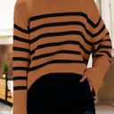 Womens Sweaters Fall 2025 Overiszed Striped Long Sleeve Side Slit Loose Pullover Sweaters Knitted Tops (X-Large, Brown)