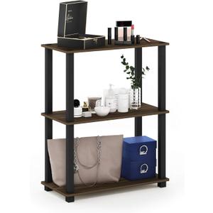 Furinno TURN-S-TUBE Storage Shelves, 3-Tier Book Shelf, Corner Shelf, Toolless Open Shelves, for Organization and Storage, Living Room, Garage, Home Office, Columbia Walnut, 3-Tier Square Tube
