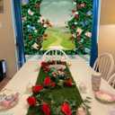 Wonderland Backdrop Green Leaves Rose Tea Party Photography Background Magic Hat Checkerboard Decorations Little Princess Girls Kid Birthday Photo Booth Prop (6X8FT(70x94inch))